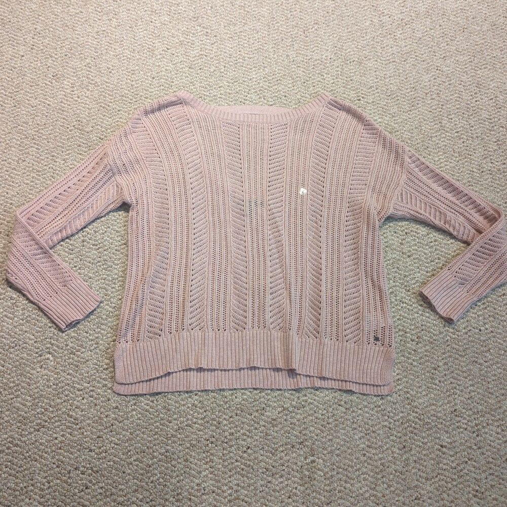 American Eagle Open Knit Crochet Sweater Large Pink Open Back Lightweight